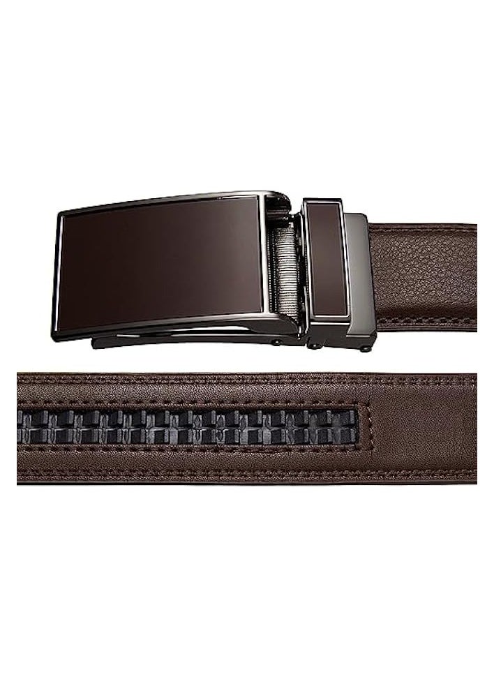 Mens Belt,Men's PU Leather Belt Pants Belts with Easier Adjustable Buckle,Men's Casual Jeans Belts Classic Work Business Dress Belt Fashion Mens Ratchet Dress Belt with Automatic Buckle-Brown