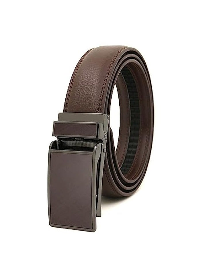 Mens Belt,Men's PU Leather Belt Pants Belts with Easier Adjustable Buckle,Men's Casual Jeans Belts Classic Work Business Dress Belt Fashion Mens Ratchet Dress Belt with Automatic Buckle-Brown