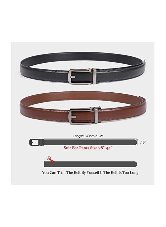 Set of 2 Leather Ratchet Dress Belt for Men Perfect Fit, 2 Pack Belt Men, 3cm Leather Ratchet Dress Belt for Men Dress Pants Oxfords, Perfect Fit Waist Size 60-120 cm with Automatic Buckle