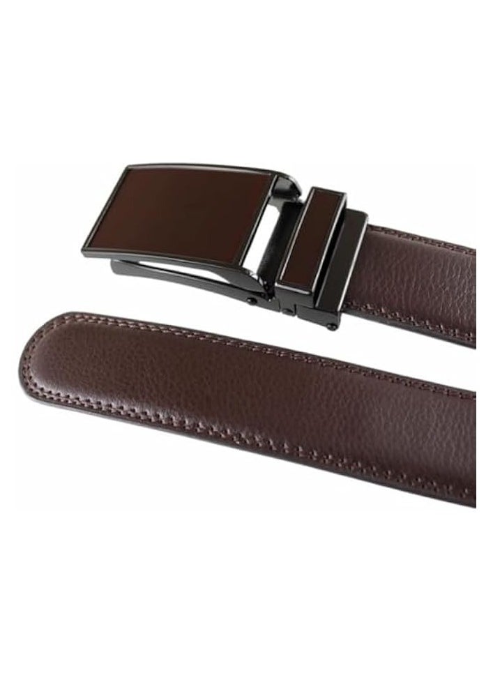 Mens Belt,Men's PU Leather Slide Ratchet Belt with Easier Automatic Buckle Soft Durable Mens Work Business Dress Belt,Fashion Comfortable Men's Formal Casual Jeans PU Leather Belts-Brown