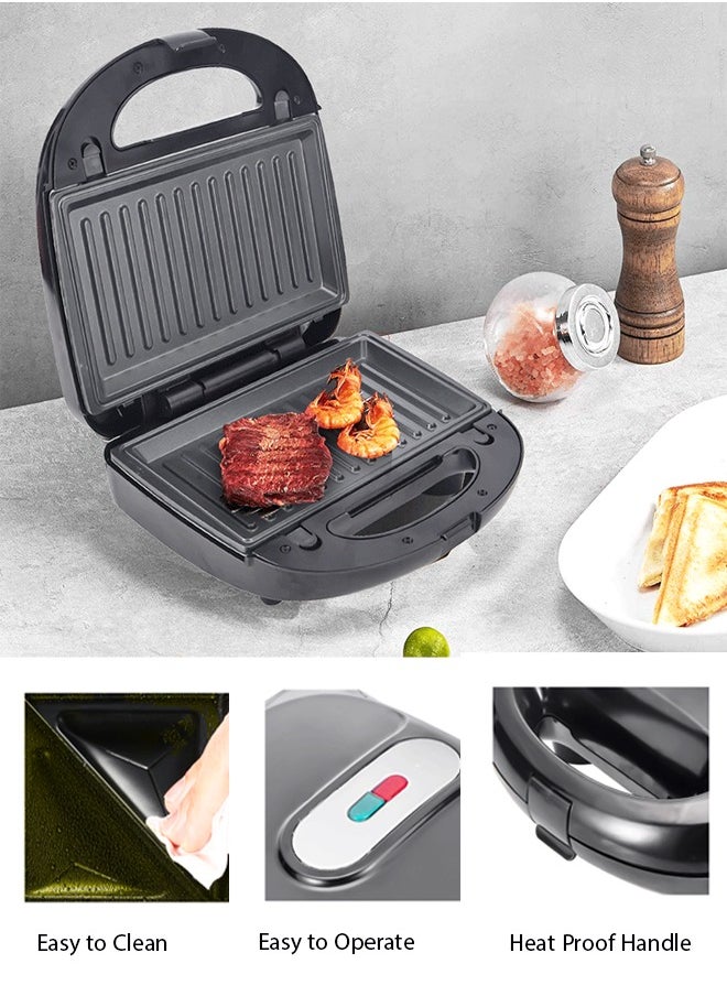 6-In-1 Sandwich Maker with Sandwich-Grill-Waffle-Donut-Nutties+Shell Detachable Plates, Sandwich Heater maker, Grill maker, Snack Machine for Home Kitchen, 2 Slices,750W SK-908 Black/Silver