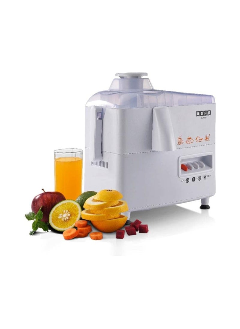 USHA J 3345 450 Watts Fruit Juicer Machine, 5 Years Warranty On Motor, 3 Speed With Pulse Function, White