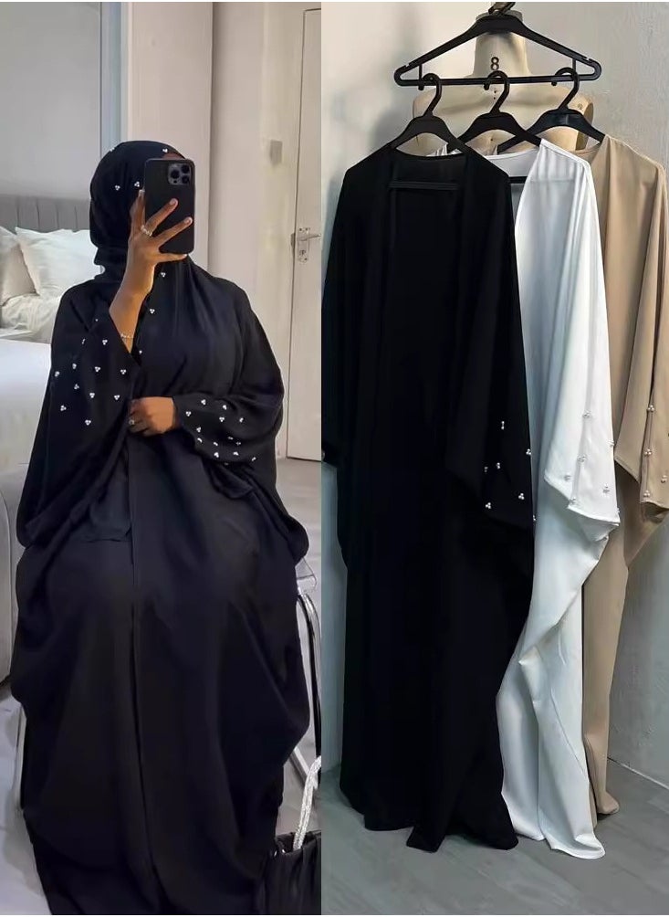 Abaya Pearl-Adorned Loose Sleeve Exquisite Cardigan Robe – Tradition Meets Elegance