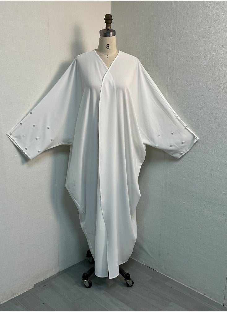 Abaya Pearl-Adorned Loose Sleeve Exquisite Cardigan Robe – Tradition Meets Elegance