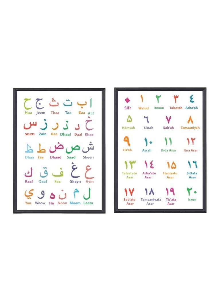 28 Arabic Alphabets Wall Art-Poster+Frame Included-Kids Room Decor For Learning Arabic Alphabets