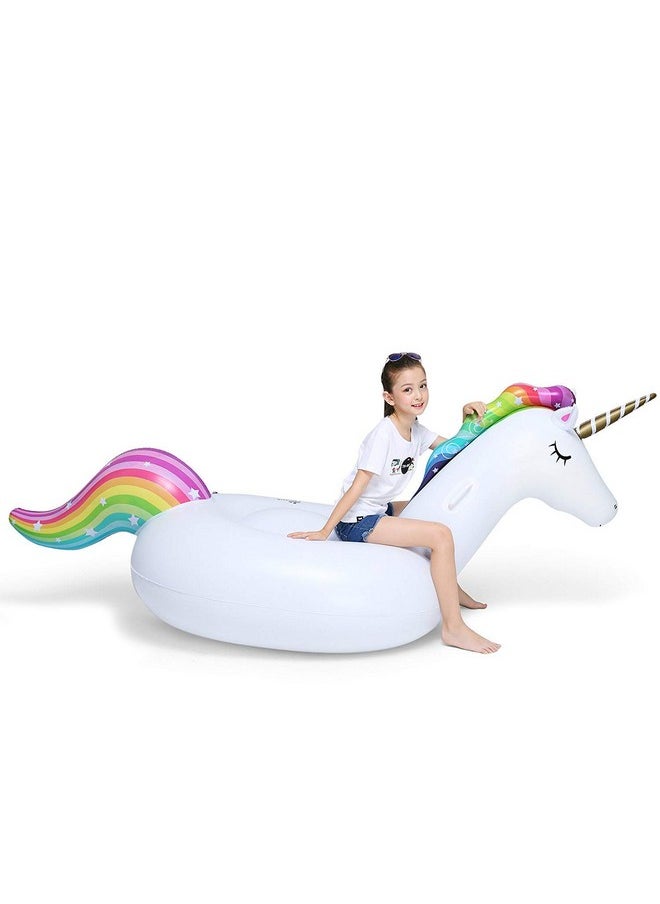 Big Inflatable Unicorn Pool Float Floatie Ride On With Fast Valves Large Rideable Blow Up Summer Beach Swimming Pool Party Lounge Raft Decorations Toys Kids Adults