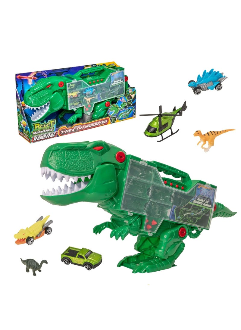 Teamsterz Beast Machines T-Rex Transporter – Dinosaur-Themed Carry Case with 2 Die-Cast Cars, 2 Dinosaurs, 3 Missiles, Light & Sound, Speed Ramp, Ideal for Kids 3+