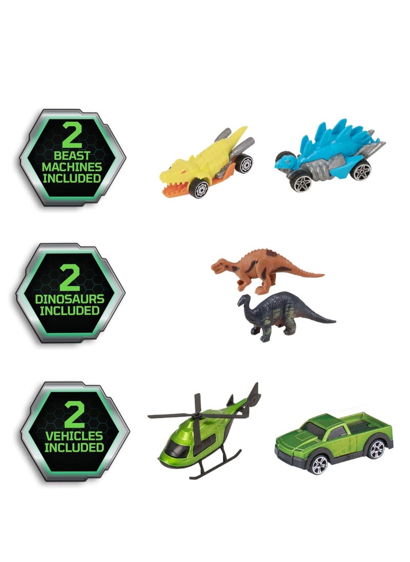 Teamsterz Beast Machines T-Rex Transporter – Dinosaur-Themed Carry Case with 2 Die-Cast Cars, 2 Dinosaurs, 3 Missiles, Light & Sound, Speed Ramp, Ideal for Kids 3+