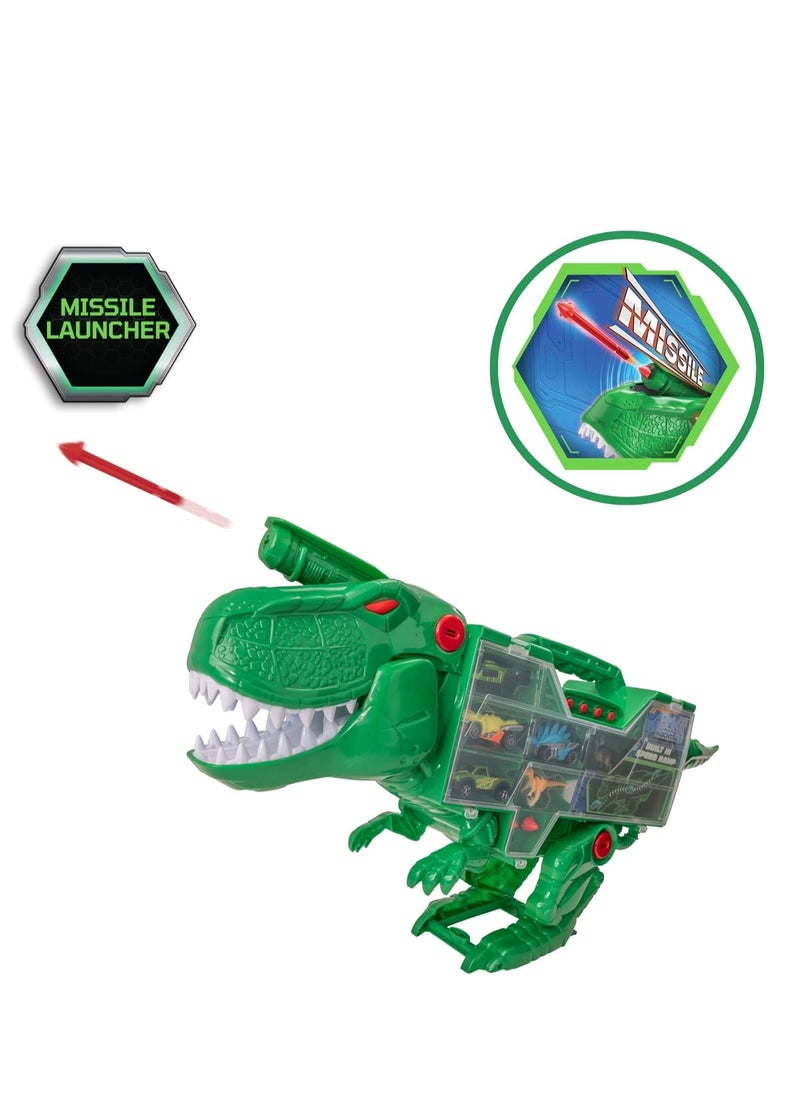 Teamsterz Beast Machines T-Rex Transporter – Dinosaur-Themed Carry Case with 2 Die-Cast Cars, 2 Dinosaurs, 3 Missiles, Light & Sound, Speed Ramp, Ideal for Kids 3+