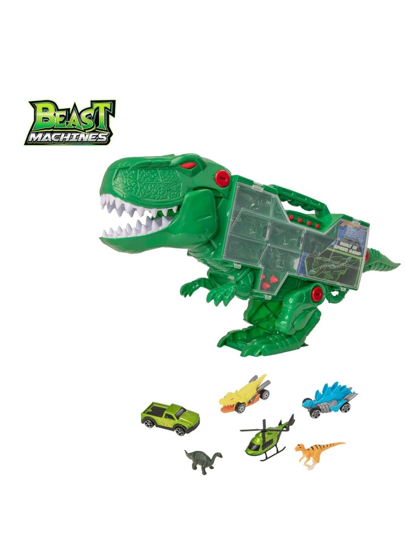 Teamsterz Beast Machines T-Rex Transporter – Dinosaur-Themed Carry Case with 2 Die-Cast Cars, 2 Dinosaurs, 3 Missiles, Light & Sound, Speed Ramp, Ideal for Kids 3+