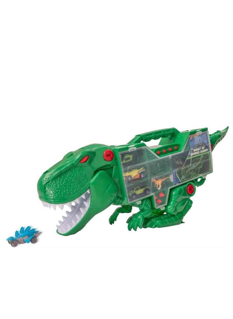 Teamsterz Beast Machines T-Rex Transporter – Dinosaur-Themed Carry Case with 2 Die-Cast Cars, 2 Dinosaurs, 3 Missiles, Light & Sound, Speed Ramp, Ideal for Kids 3+