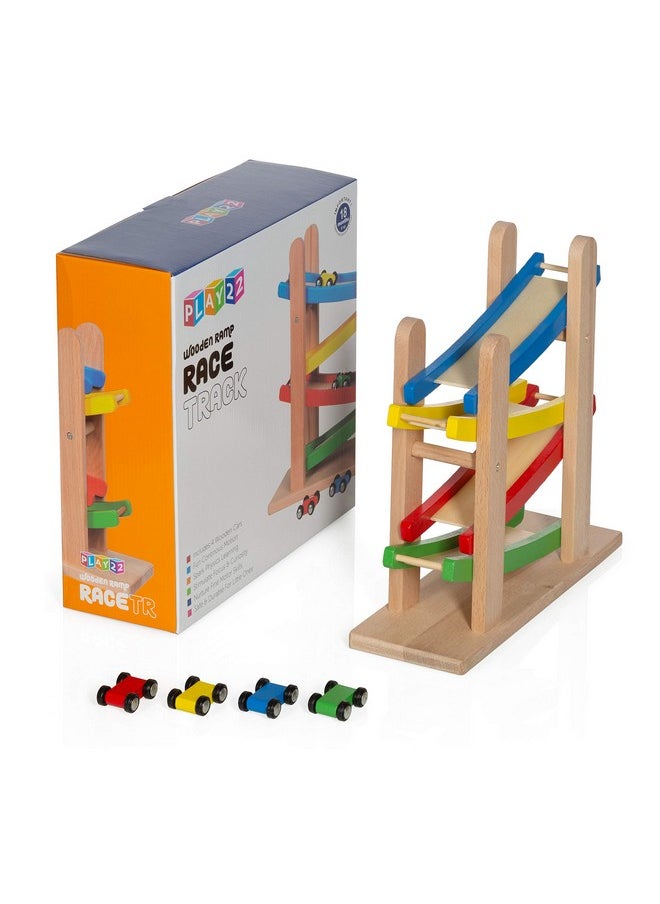 Wooden Car Ramps Race - 4 Level Toy Car Ramp Race Track Includes 4 Wooden Toy Cars - My First Baby Toys - Toddler Race Car Ramp Toy Set Is A Great Gift For Boys And Girls - Original By Play22