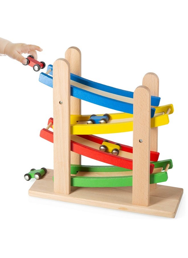 Wooden Car Ramps Race - 4 Level Toy Car Ramp Race Track Includes 4 Wooden Toy Cars - My First Baby Toys - Toddler Race Car Ramp Toy Set Is A Great Gift For Boys And Girls - Original By Play22