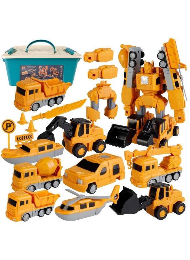 35Pcs Magnetic Transform Engineering Car Assembled Toys With Storage Box, 8 In 1 Transforming Robot Toy Construction Vehicle Toy, Toddler Magnetic Blocks Engineering Car For Kids Ages 3-5