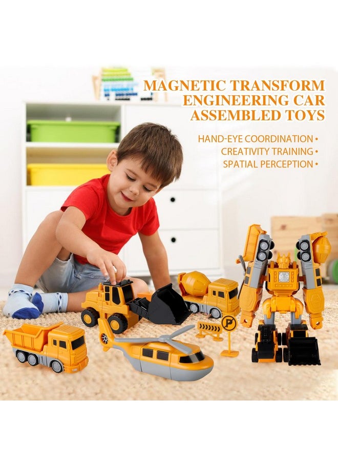 35Pcs Magnetic Transform Engineering Car Assembled Toys With Storage Box, 8 In 1 Transforming Robot Toy Construction Vehicle Toy, Toddler Magnetic Blocks Engineering Car For Kids Ages 3-5