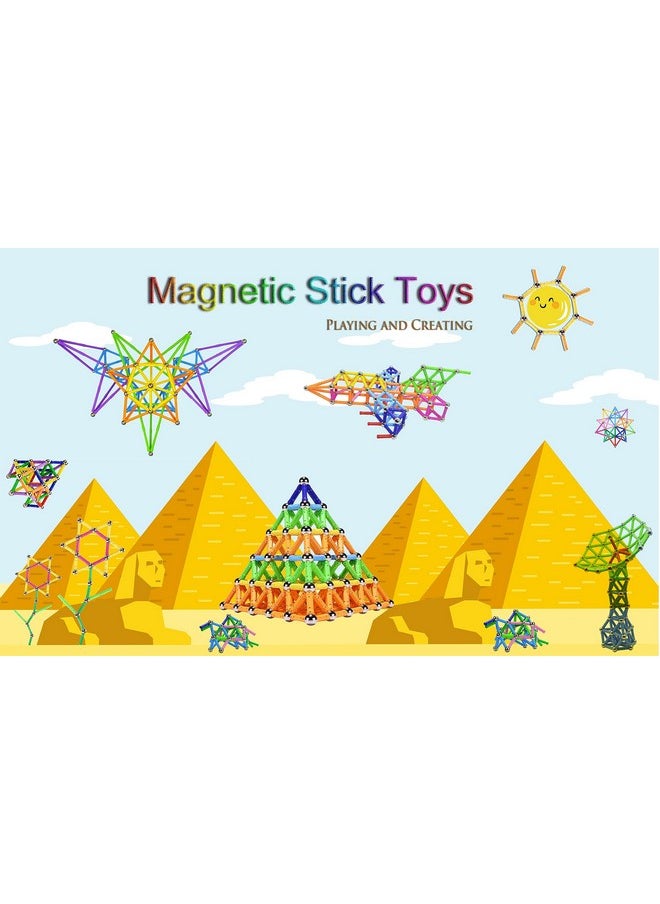 206 Pieces Magnetic Building Sticks Blocks Toys, Magnet Educational Toys Stem Toys For Kids And Adult, 3D Non-Toxic Building Toy With Storage Bag