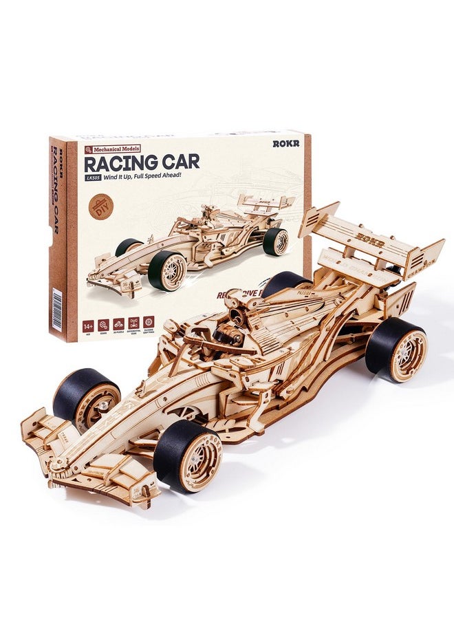 3D Wooden Puzzle 1:18 Scale Formula Racing Cars For Adults, 5 Hour Build, Wind Up Toys Model Car Kits For Adults To Build, Ideal Gift For Boys And Men