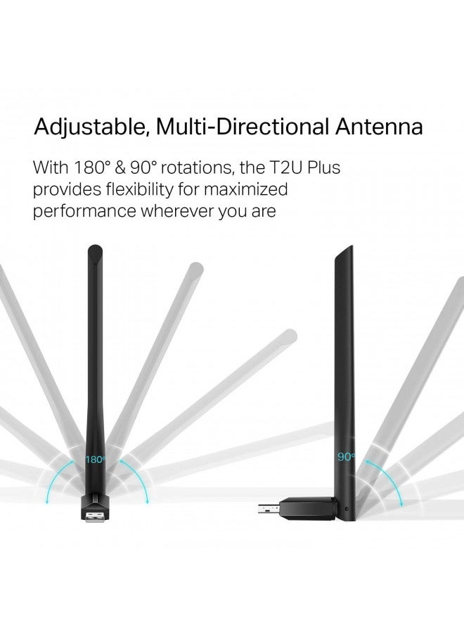 TP-Link AC600 USB WiFi Adapter for PC (Archer T2U Plus)- Wireless Network Adapter for Desktop with 2.4GHz, 5GHz High Gain Dual Band 5dBi Antenna, Supports Win11/10/8.1/8/7/XP, Mac OS 10.9-10.14
