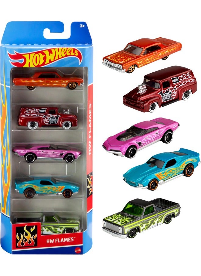 1:64 Scale Die-Cast Toy Cars 5-Pack, Set Of 5 Toy Race Cars, Hot Rods, Character Cars, Rescue Or Pick-Up Trucks (Styles May Vary)