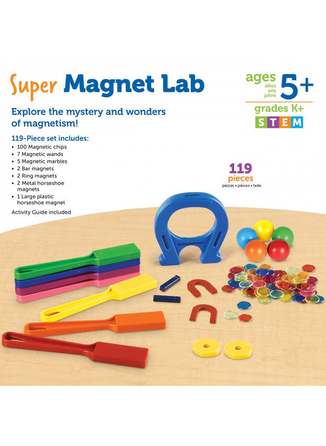 Learning Resources Super Magnet Lab Kit - 119 Pieces, Ages 5+, STEM ,Toys for Kindergartner, Science Learning Activities for Kids,Back to School Supplies,Teacher Supplies