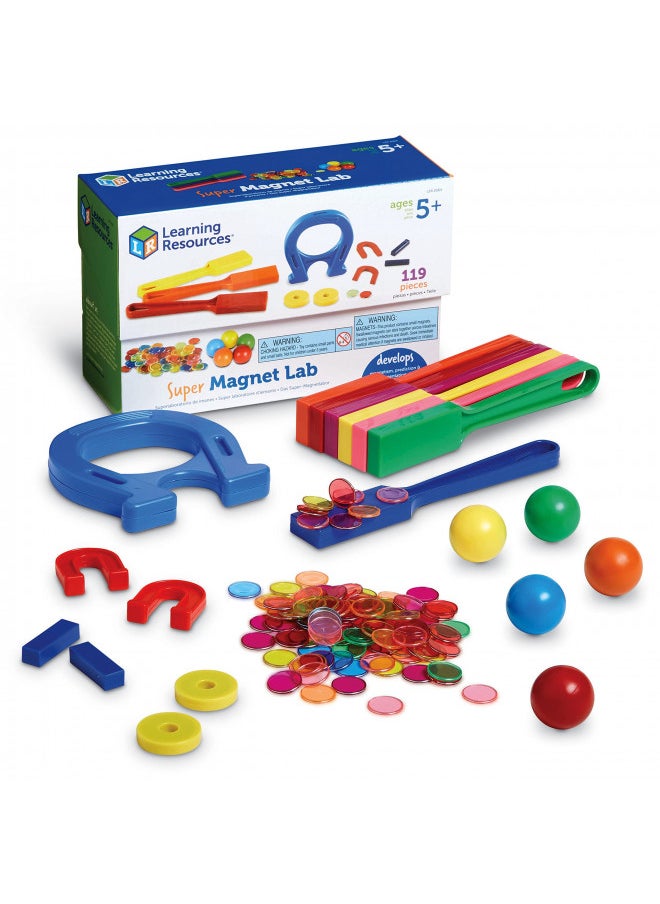 Learning Resources Super Magnet Lab Kit - 119 Pieces, Ages 5+, STEM ,Toys for Kindergartner, Science Learning Activities for Kids,Back to School Supplies,Teacher Supplies