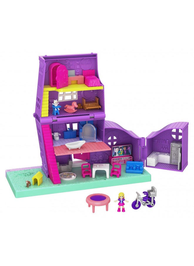 Polly Pocket Doll House with Micro Doll, Toy Bike & Furniture Accessories, Transforming Pollyville Pocket House Playset