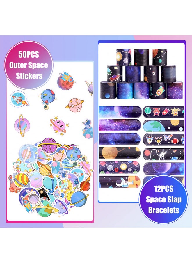 Pllieay 110pcs Outer Space Party Bag Fillers for Kids, Space Bouncy Balls Sticky Hands Slap Bracelets Space Toys for Kids Birthday Christmas Gift Goodie Bag Fillers Pinata Stuffers Classroom Prizes