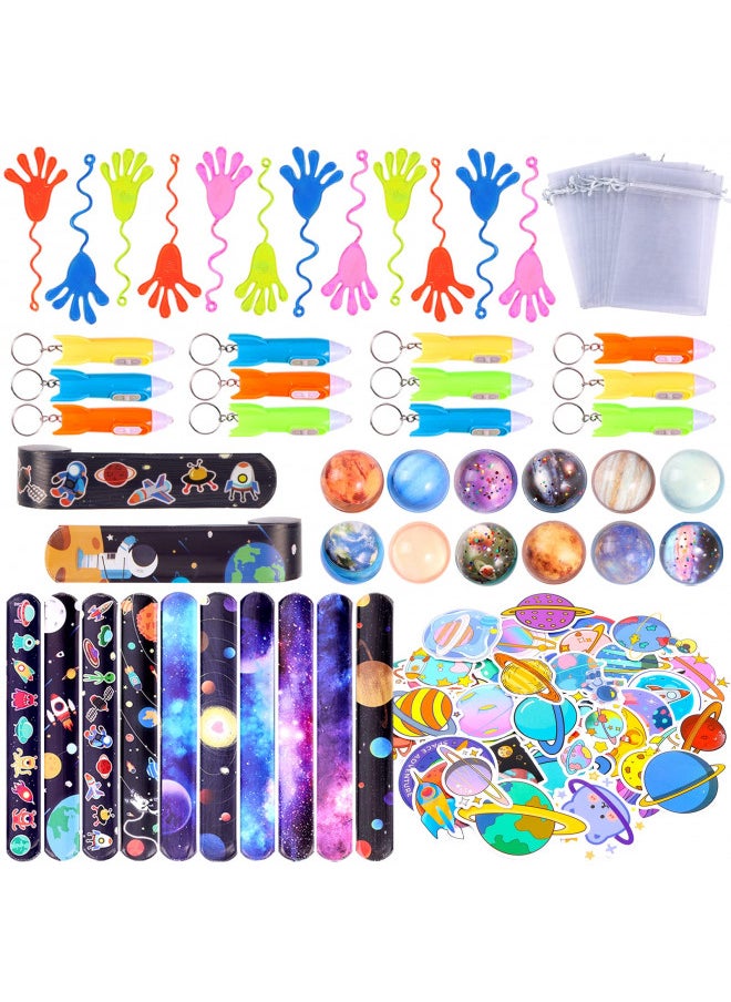 Pllieay 110pcs Outer Space Party Bag Fillers for Kids, Space Bouncy Balls Sticky Hands Slap Bracelets Space Toys for Kids Birthday Christmas Gift Goodie Bag Fillers Pinata Stuffers Classroom Prizes