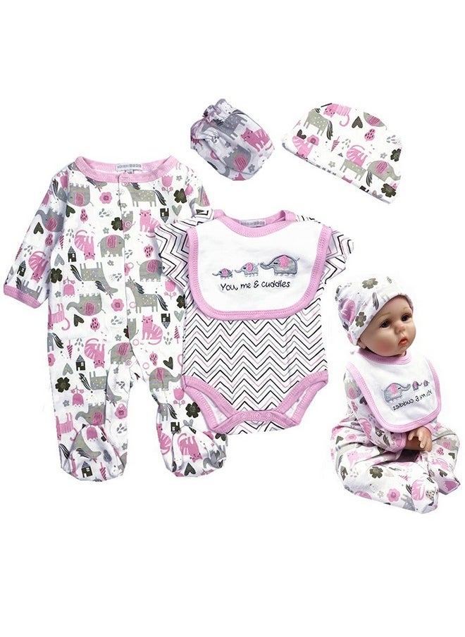 Reborn Baby Girl Dolls Clothes 22 Inches 5 Pcs Sets Pink Baby Elephant Outfit Accessories For 20-22