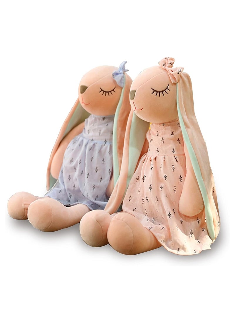 Set of 2 Cute Cartoon Long Ears Rabbits Dolls, 16.5 in Super Soft Rabbit Doll with Long Ears for Kids/Babies/Gift