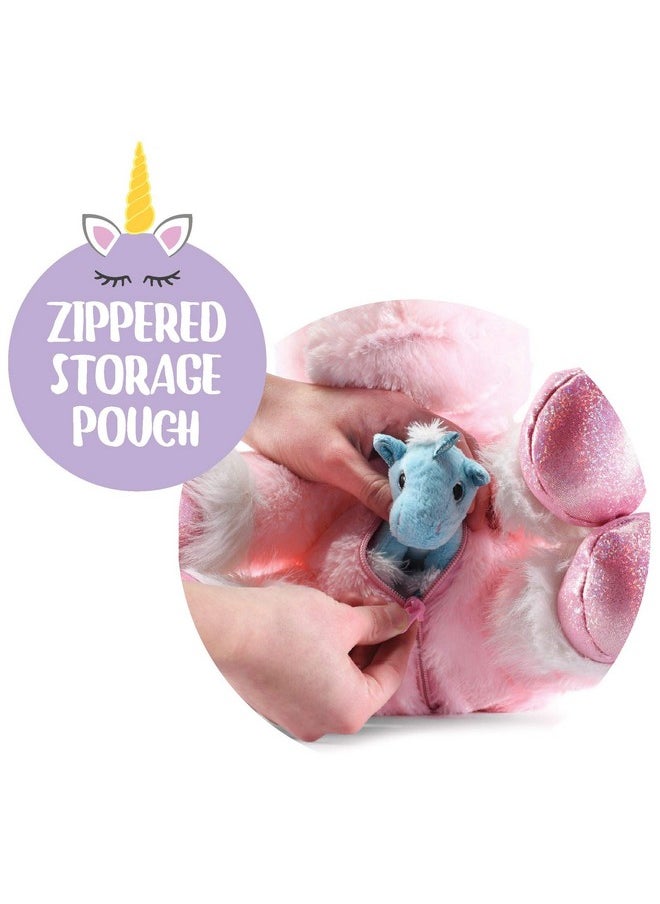 Plush Unicorn With Zippered Pouch For Its 3 Little Plush Baby Unicorns - Plushlings Collection Soft Stuffed Animal Playset