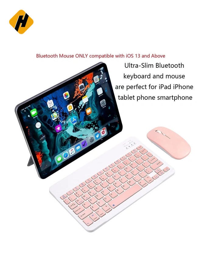 Ultra-Slim Bluetooth Keyboard and Mouse Combo Rechargeable Portable Wireless Keyboard Mouse Set for Apple iPad iPhone iOS 13 and Above Samsung Tablet Phone Smartphone Android Windows