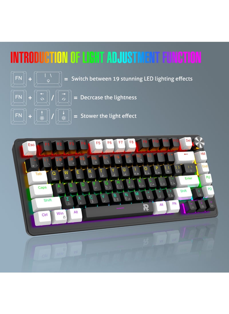 75% Gaming Keyboard Arabic English 82 Keys Mechanical Keyboard with RGB Backlit 19 Modes Hot Swap Wired Mini Keyboard PBT Keycaps for PC Gaming and Working (Red Switch)