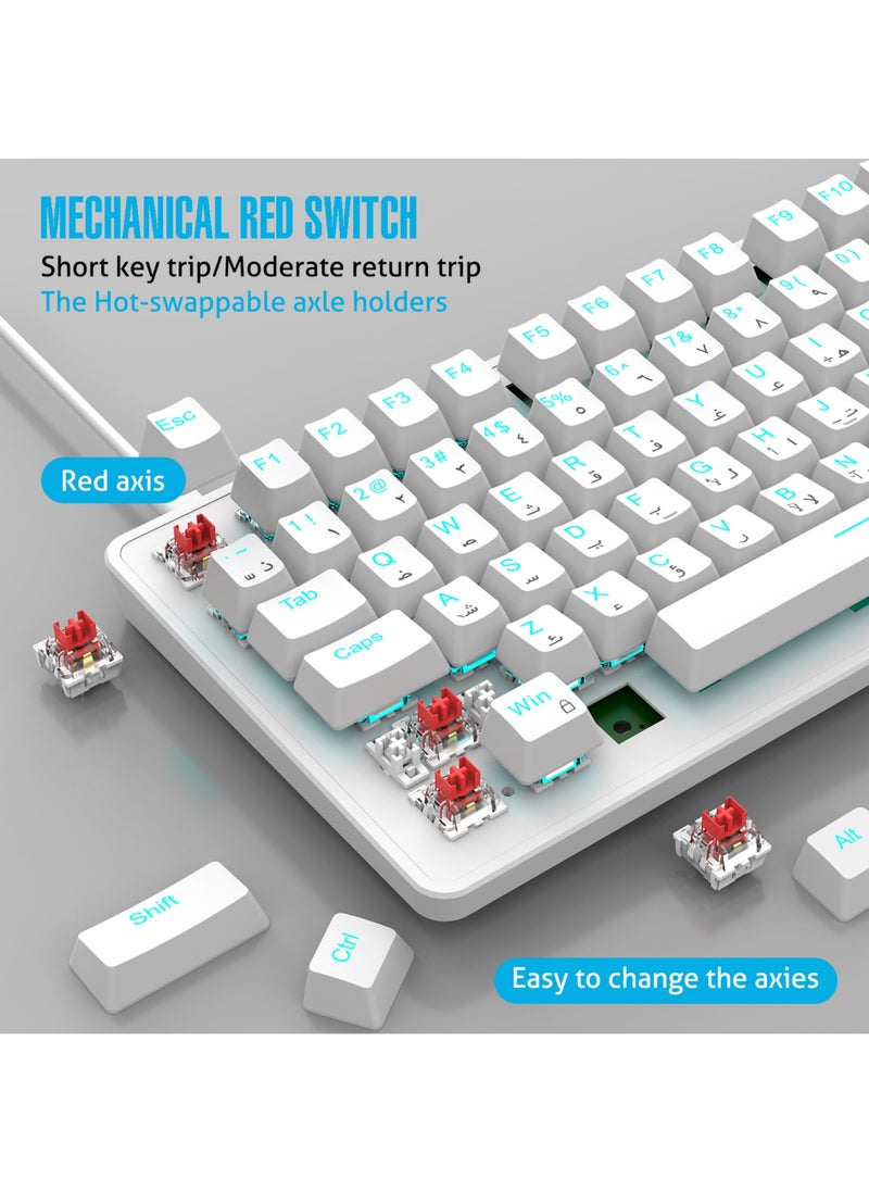 75% Gaming Keyboard Arabic English 82 Keys Mechanical Keyboard with Ice Blue Backlit 19 Modes Hot Swap Wired Mini Keyboard PBT Keycaps for PC Gaming and Working (Red Switch)