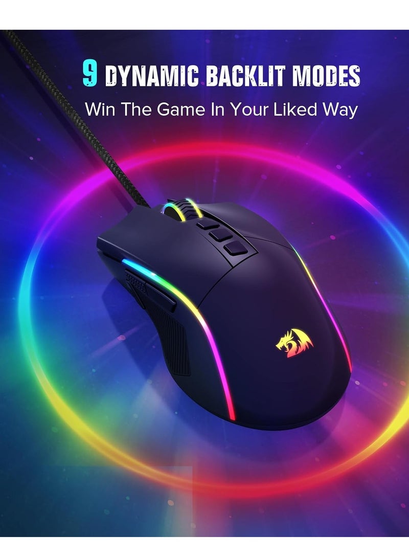 Gaming Mouse, Wired Gaming Mouse 16,000 DPI Opitacl Sensor, Mouse with Fire Button, Macro Editing Programmable RGB Ergonomic Mouse for Laptap/PC/Mac