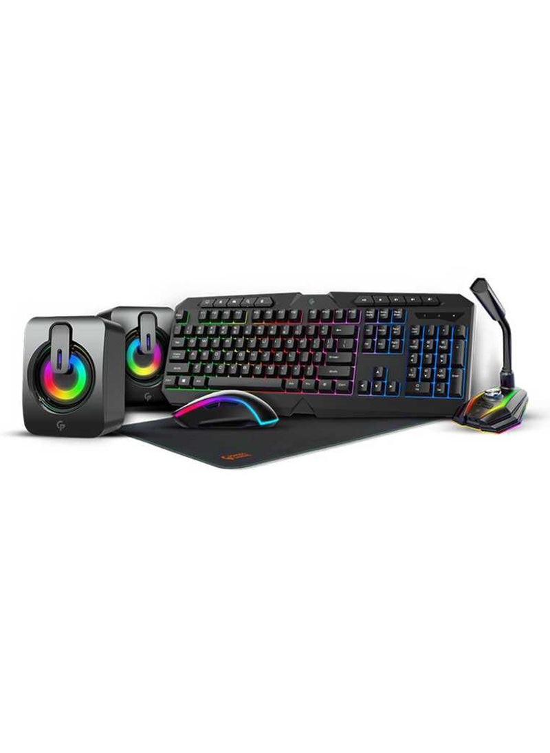 Porodo Gaming 5 in 1 Ultimate Gaming Kit ( Keyboard / Stereo Speakers / RGB Microphone / RGB Mouse / Mouse Pad ) - Black