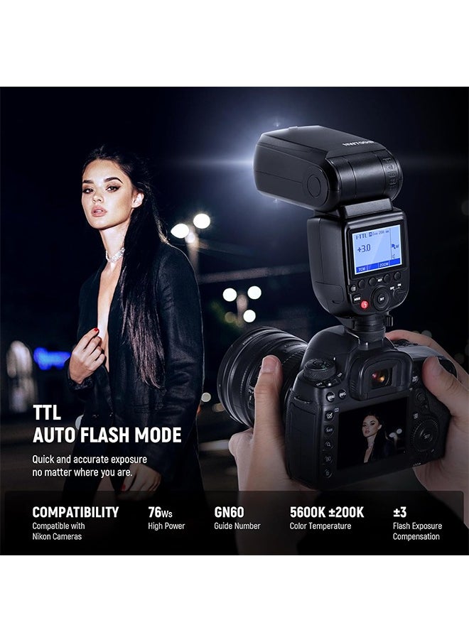 NEEWER NW700-N TTL Flash Speedlite Compatible with Nikon DSLR Cameras, 1/8000s High Speed Sync Speelight, 1/1-1/256 Output, TCM Function, 230 Full Power Flash, 0.1-2.7s Fast Recycling Flashlight