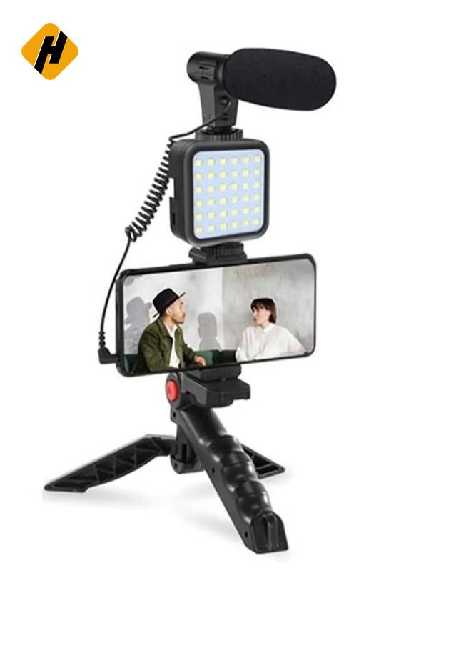 Vlogging Live Streaming Kit With Microphone Tripod Black