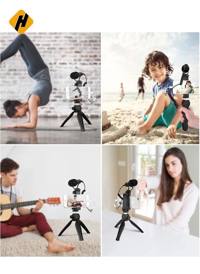 Vlogging Live Streaming Kit With Microphone Tripod Black