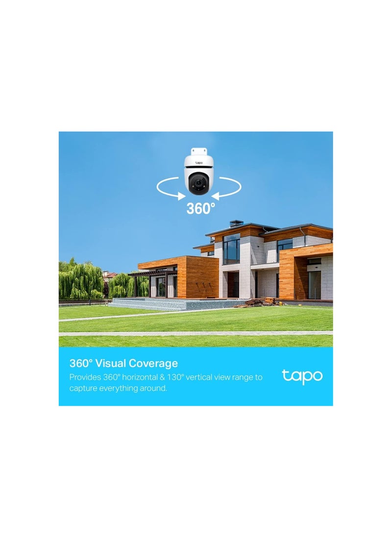 Tapo TP-Link 1080p Full HD Outdoor Pan/Tilt Security Wi-Fi Camera, 360° Motion Detection, IP65 Weatherproof, Night Vision, Cloud &SD Card Storage, Works with Alexa&Google Home ( C500) White