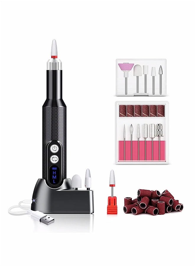 Cordless Nail Drill for Gel Manicures, Professional Electric Nail File for Salon and Home (Black)