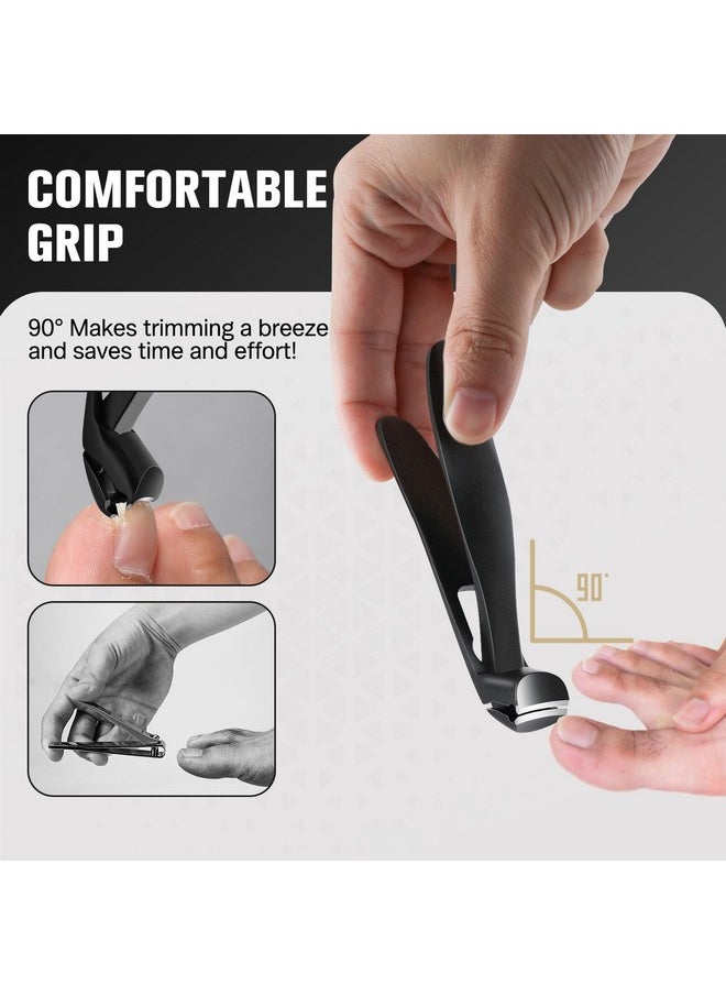 Angled Head Long Handled Toenail Clipper For Seniors - Large Wide Jaw Nail Clipper With Catcher For Thick Nails - Easier Trimming, Ergonomic Design (Black