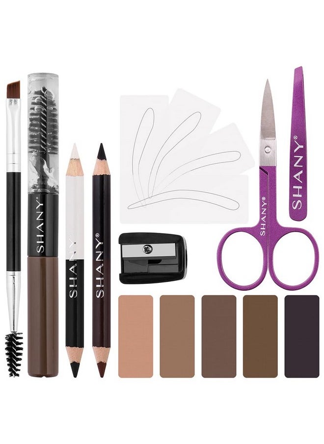 Brow Chicka Brow Eyebrow Set - 17 Piece Eyebrow Makeup Kit With Brow Powder, Brow Gel, Dual Ended Pencils, Stencils, Scissors, And Tweezers - All Hair Colors