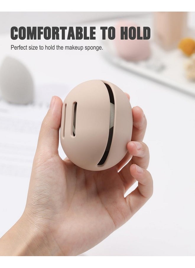 Makeup Sponge Holder - Shatterproof Eco-Friendly Silicone Beauty Make Up Blender Case For Travel - Khaki