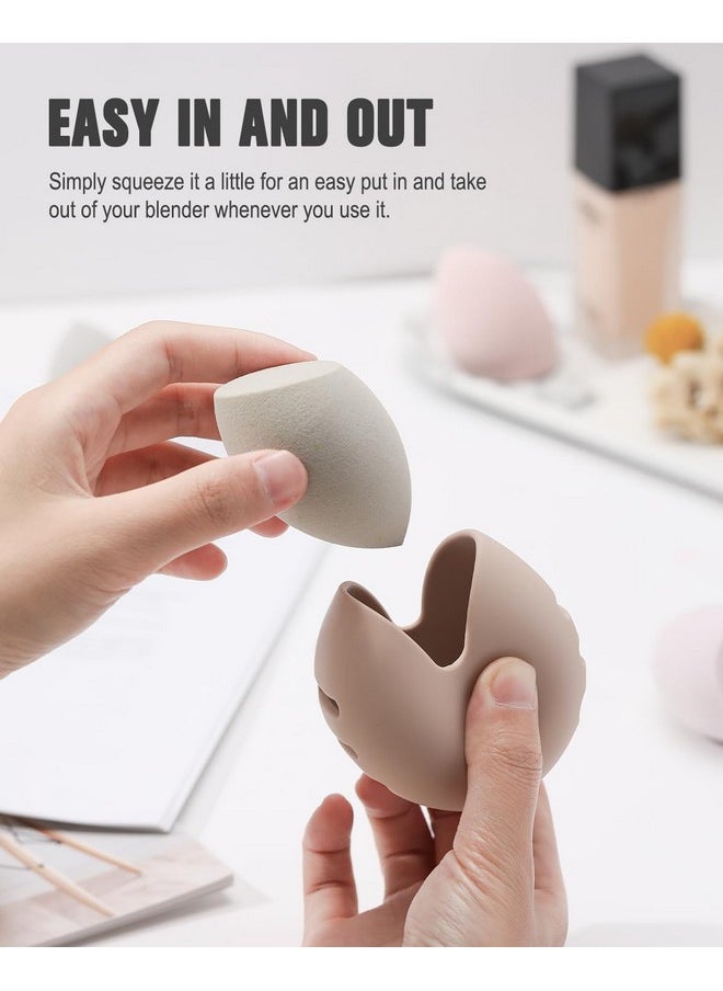 Makeup Sponge Holder - Shatterproof Eco-Friendly Silicone Beauty Make Up Blender Case For Travel - Khaki