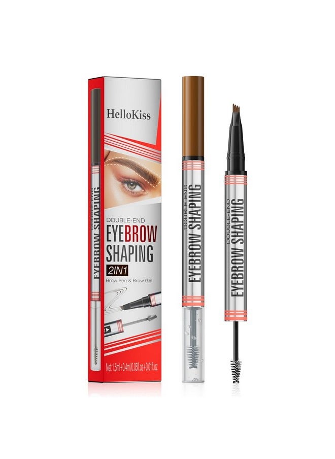 Eyebrow Pen - 2-In-1 Dual-Ended Eyebrow Pen With 4-Fork-Tip & Eyebrow Brush And Sealing Brow Gel, Creates Natural Looking Brows Effortlessly, Long-Lasting And Waterproof (Light Brown)