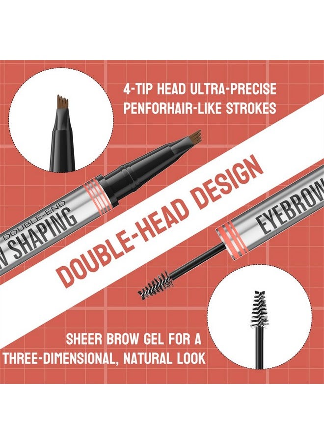 Eyebrow Pen - 2-In-1 Dual-Ended Eyebrow Pen With 4-Fork-Tip & Eyebrow Brush And Sealing Brow Gel, Creates Natural Looking Brows Effortlessly, Long-Lasting And Waterproof (Light Brown)