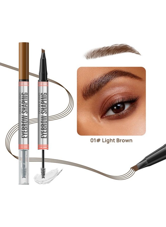 Eyebrow Pen - 2-In-1 Dual-Ended Eyebrow Pen With 4-Fork-Tip & Eyebrow Brush And Sealing Brow Gel, Creates Natural Looking Brows Effortlessly, Long-Lasting And Waterproof (Light Brown)