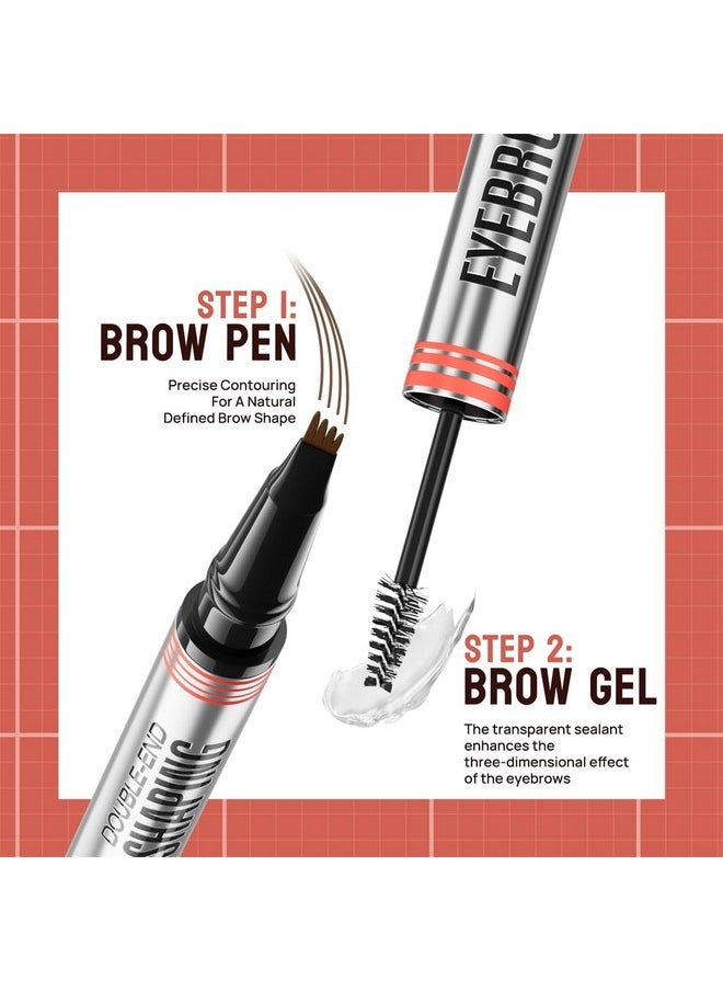 Eyebrow Pen - 2-In-1 Dual-Ended Eyebrow Pen With 4-Fork-Tip & Eyebrow Brush And Sealing Brow Gel, Creates Natural Looking Brows Effortlessly, Long-Lasting And Waterproof (Light Brown)