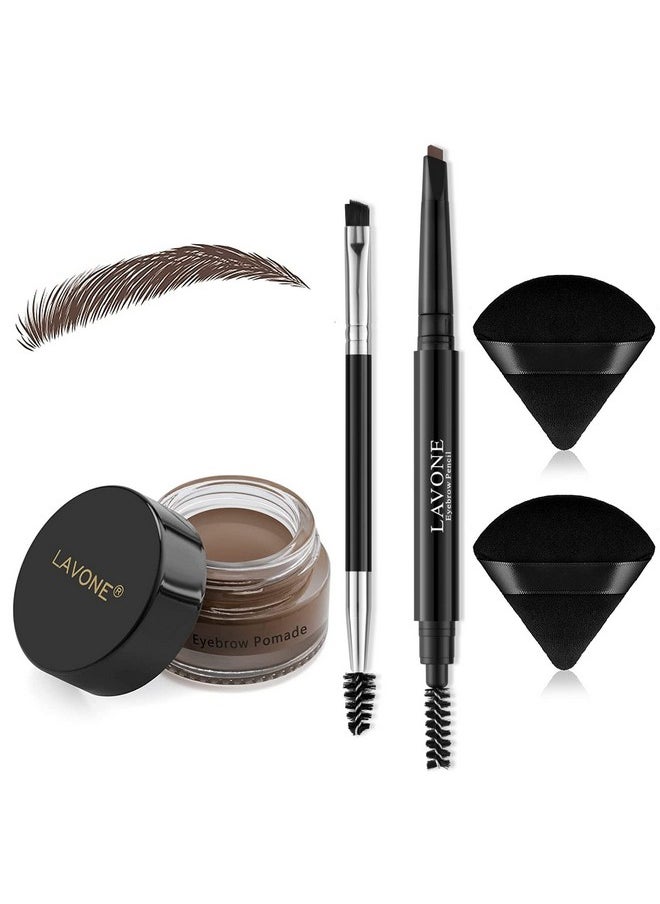 Eyebrow Pencil Makeup Kit For Eyebrow Makeup, Make Up Brow Kit With Waterproof Eyebrow Pencil, Eyebrow Pomade, Powder Puff And Dual-Ended Eyebrow Brush - Dark Brown